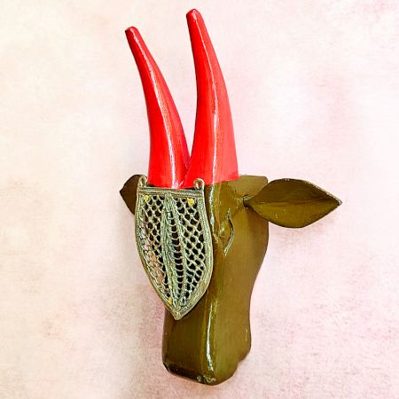 Brown Cow Head Handcrafted Wooden Wall Art